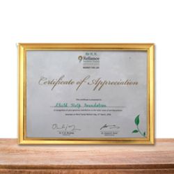 Appreciation Certificate from H. N. Reliance Hospital