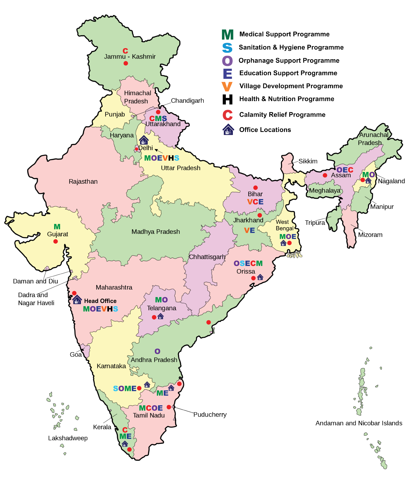 Child Help Foundation Locations, India Map, Child Help Foundation