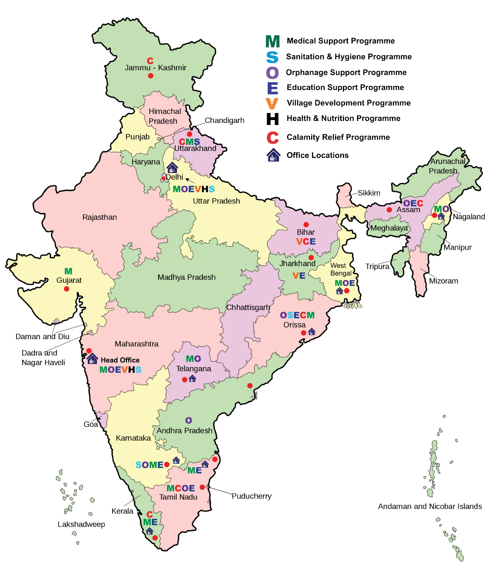 Child Help Foundation Locations, India Map, Child Help Foundation